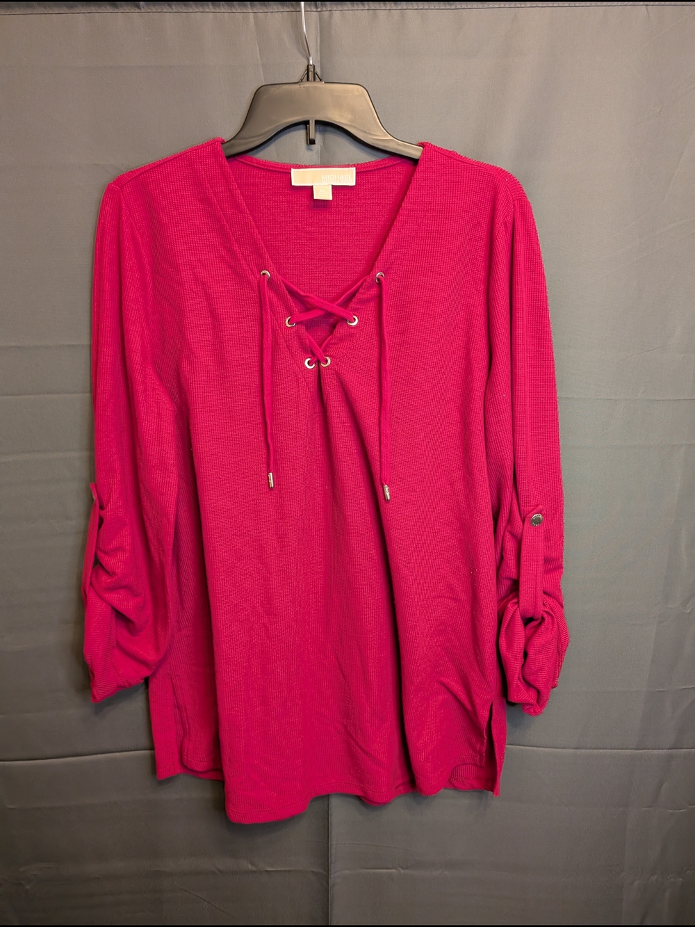 Michael Kors Lace-Up V-Neck Tunic - Hot Pink